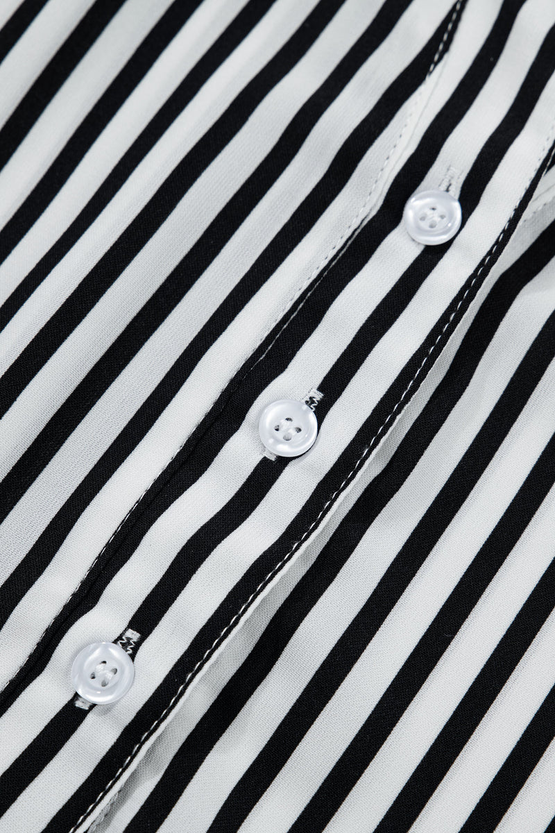 Black Striped Half Sleeve Button-Up Shirt