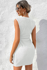White Solid Color Textured Ruched Side Bodycon Tank Dress
