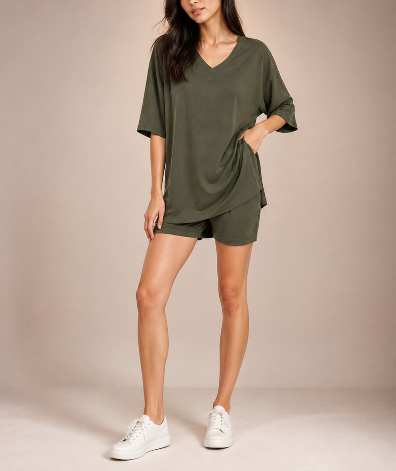 Solid Color Loose Fit Casual Two-Piece Lounge Set