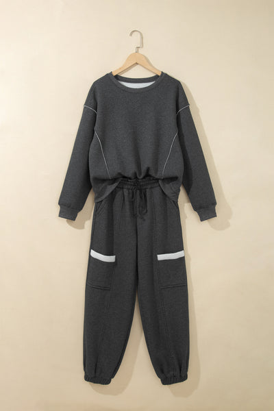 Carbon Grey Solid Colorblock Jogger Pants Set