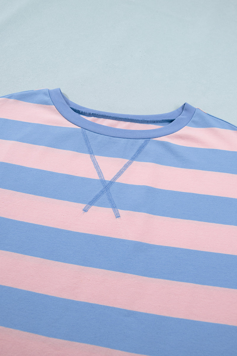 Pink Stripe Dolman Tee Drawstring Skort Athletic 2pcs Set