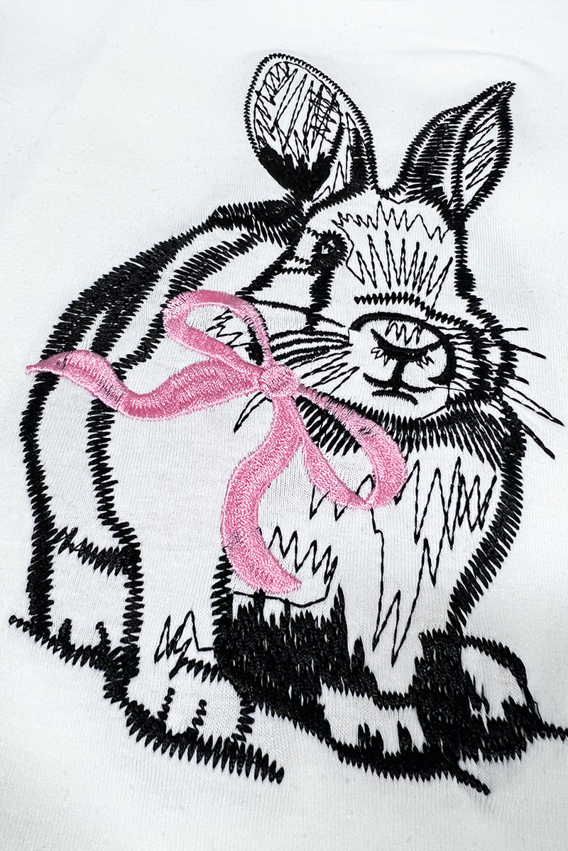 White Bunny Embroidered Bow Graphic Tee