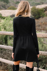 Red Dahlia Frilled Neck Ribbed Knit Patchwork Long Sleeve Mini Dress