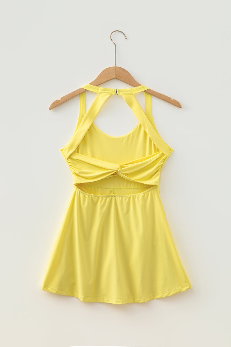 Yellow Cream Daring Back Cutout Active Mini Dress with Shorts