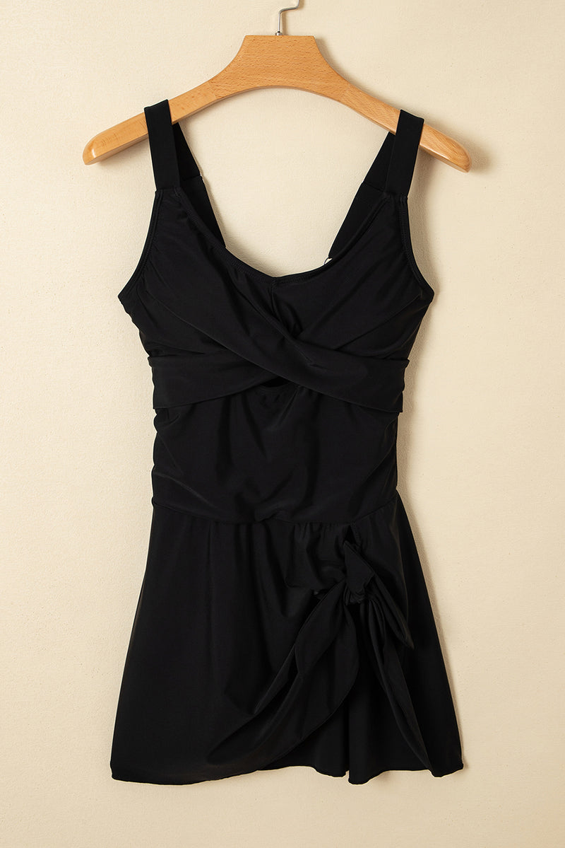 Sea Green Adjustable Straps Cutout Ruched Knot Slit One Piece Swim Dress