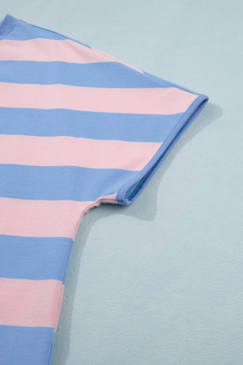 Pink Stripe Dolman Tee Drawstring Skort Athletic 2pcs Set