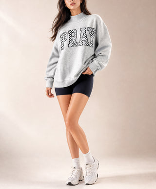 Gray PRAY Polka Dot Embroidered Mock Neck Sweatshirt