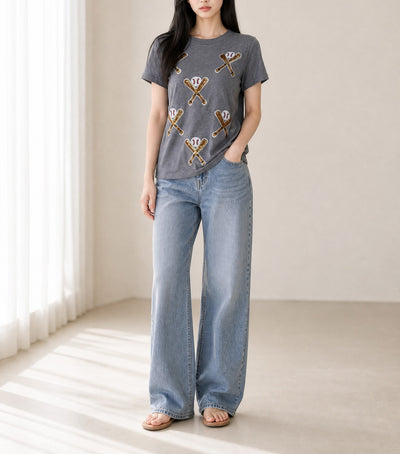 Gray Sequined Game Day Casual Tee