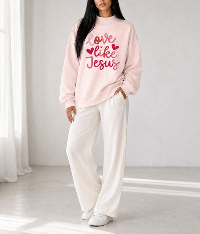 Light Pink love like Jesus Valentines Day Mock Neck Sweatshirt