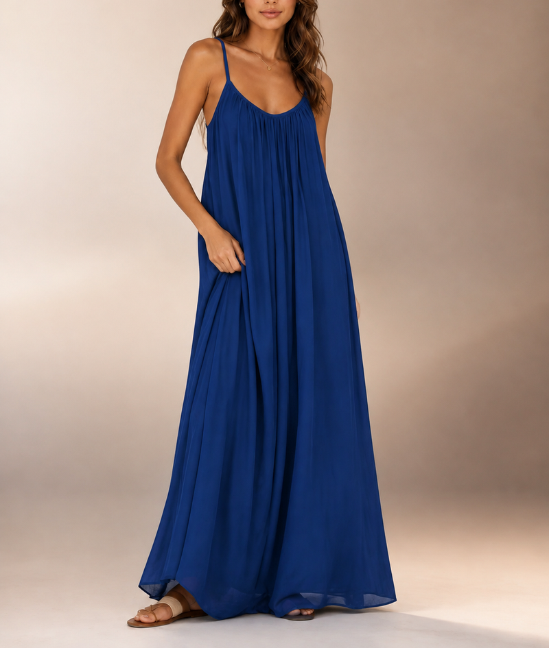 Women's Ice-Silk Pleated Backless Slip Maxi Dress