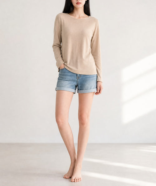 Pale Khaki Patchwork Long Sleeve Shift Top