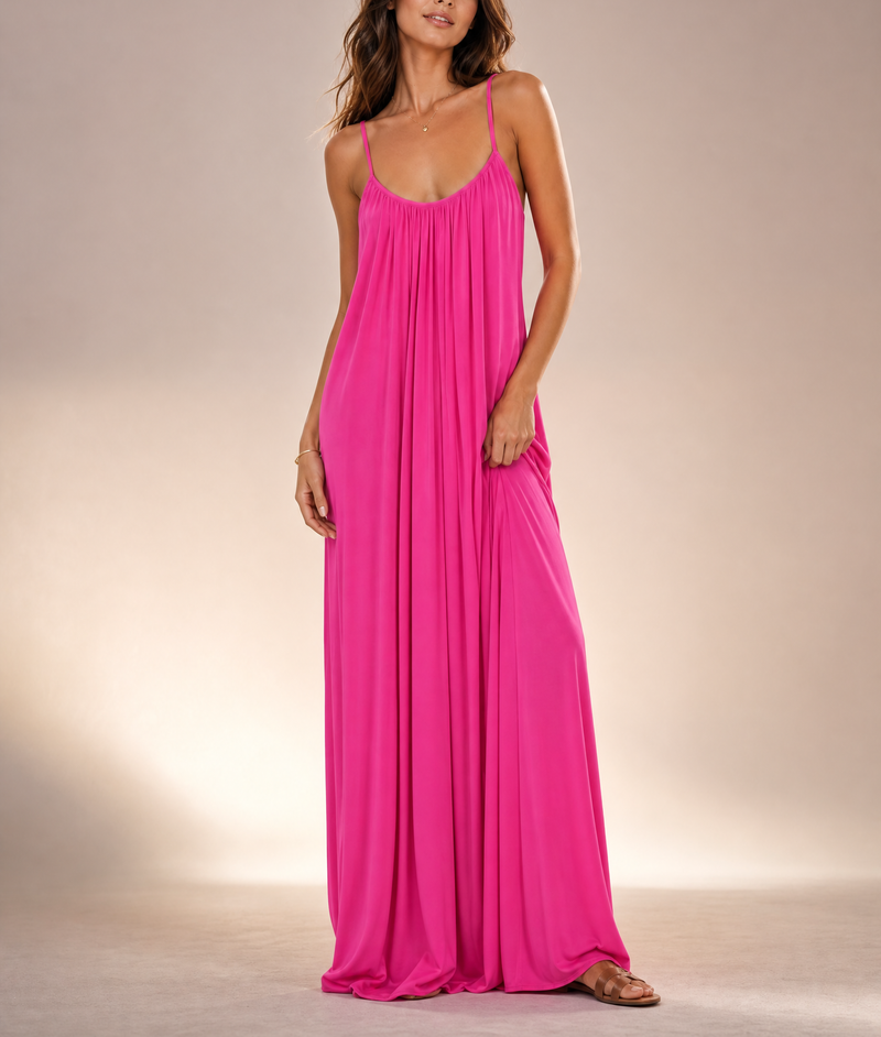 Women's Ice-Silk Pleated Backless Slip Maxi Dress